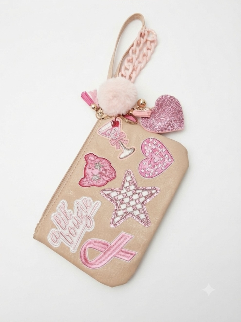 Pink Embellished Wristlet Clutch